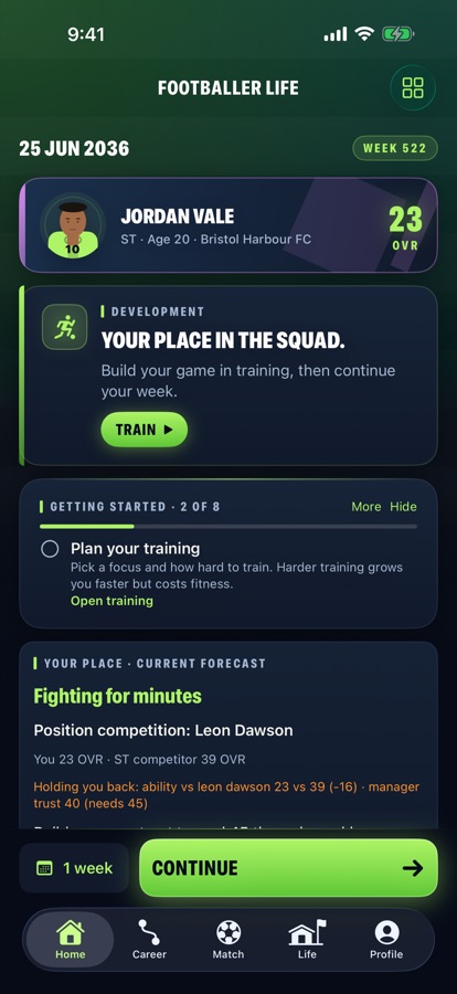 Player career home screen